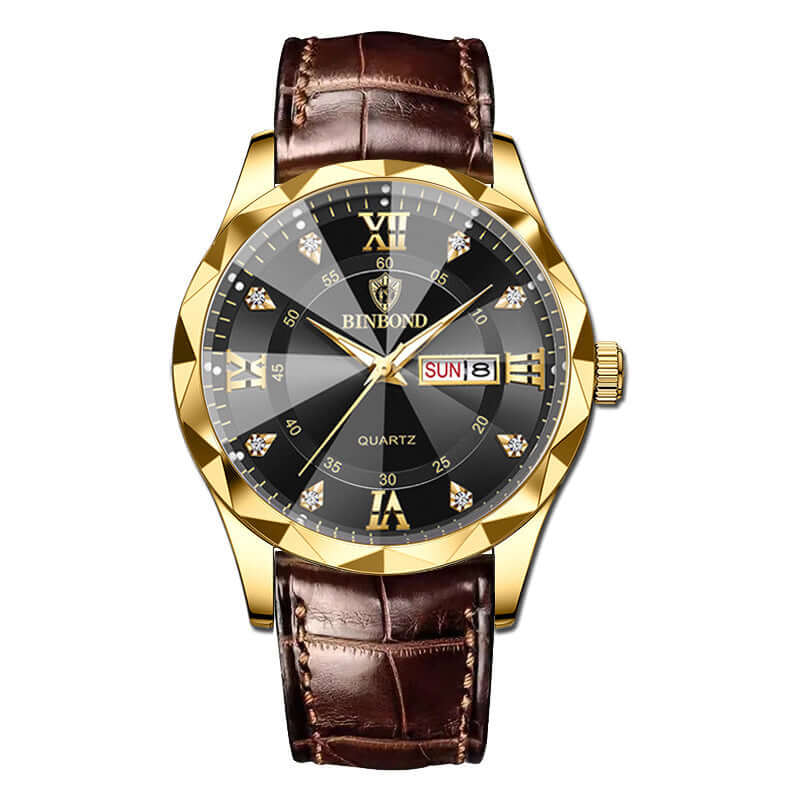 Elegant Leather Watches – Gold, Black & Brown Designs