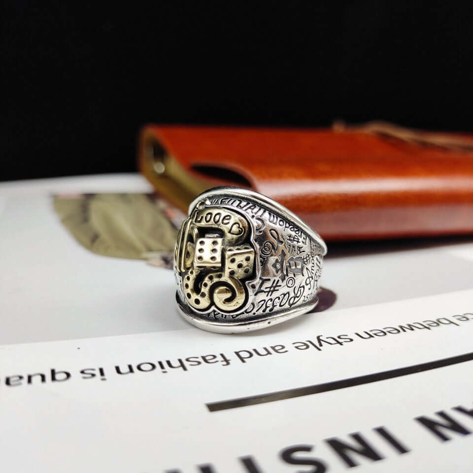 S925 Sterling Silver Hip-Hop Graffiti Retro Ring Men's Style