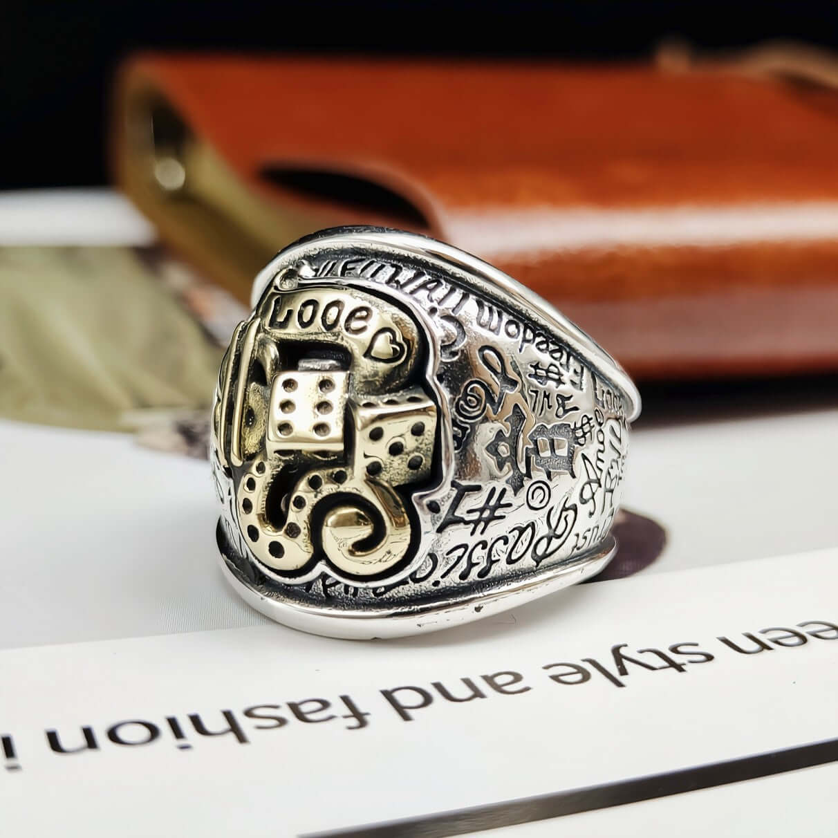 S925 Sterling Silver Hip-Hop Graffiti Retro Ring Men's Style