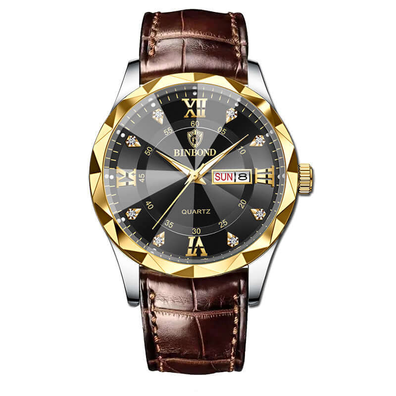 Elegant Leather Watches – Gold, Black & Brown Designs