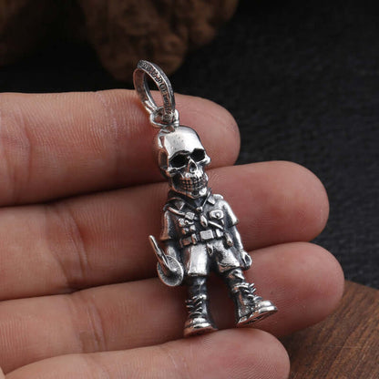 925 Silver Skull Soldier Pendant – Unique Knife Design