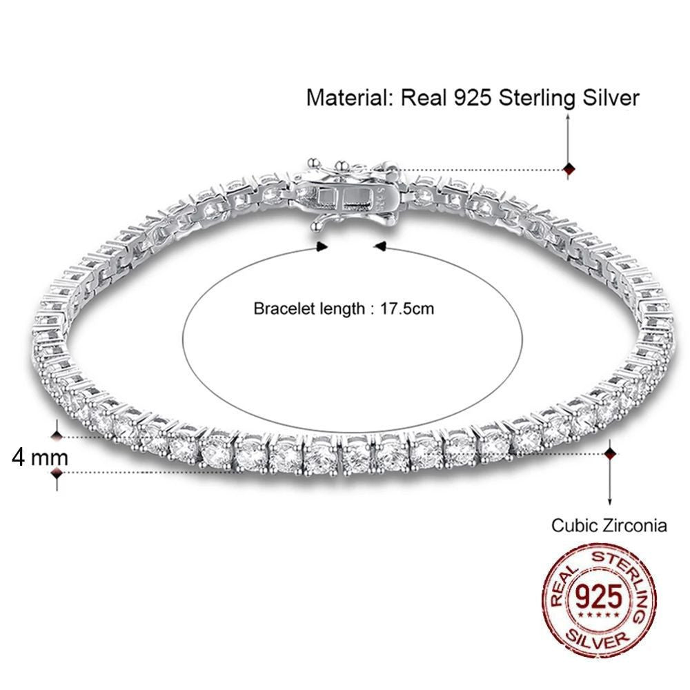 S925 Silver Tennis Bracelet – Adjustable Chain Length