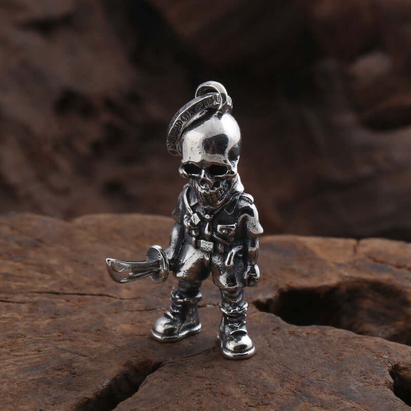 925 Silver Skull Soldier Pendant – Unique Knife Design