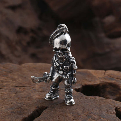 925 Silver Skull Soldier Pendant – Unique Knife Design