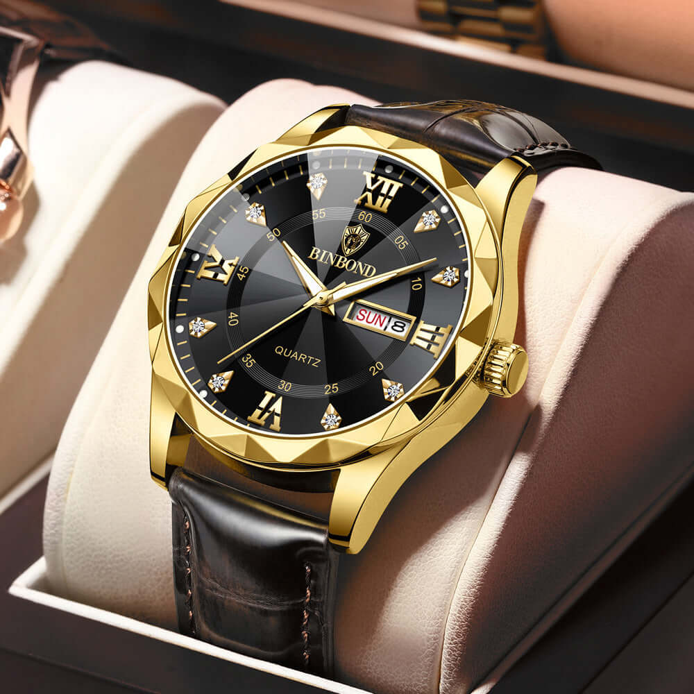 Elegant Leather Watches – Gold, Black & Brown Designs
