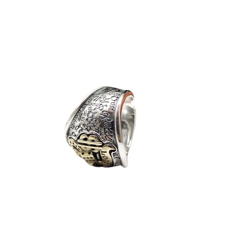 S925 Sterling Silver Hip-Hop Graffiti Retro Ring Men's Style