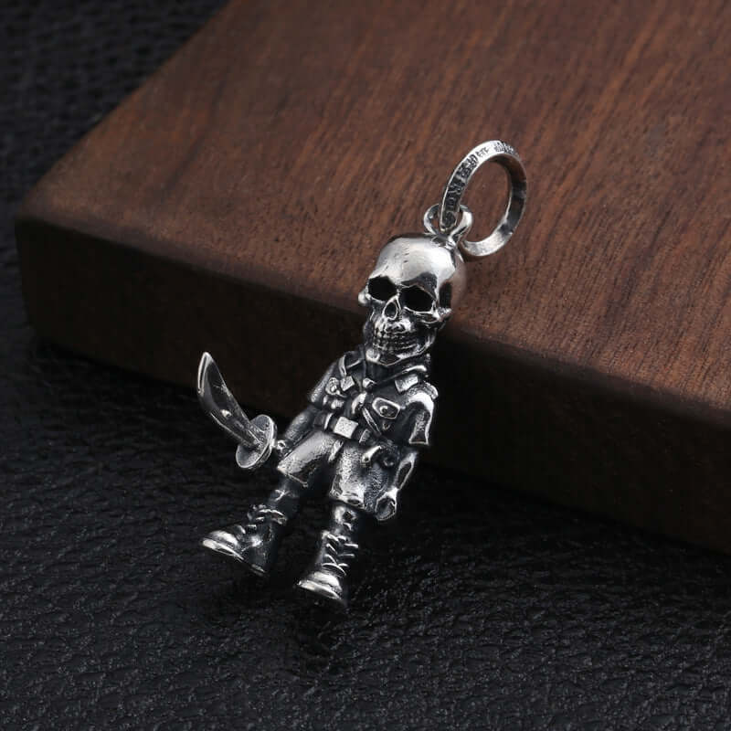 925 Silver Skull Soldier Pendant – Unique Knife Design