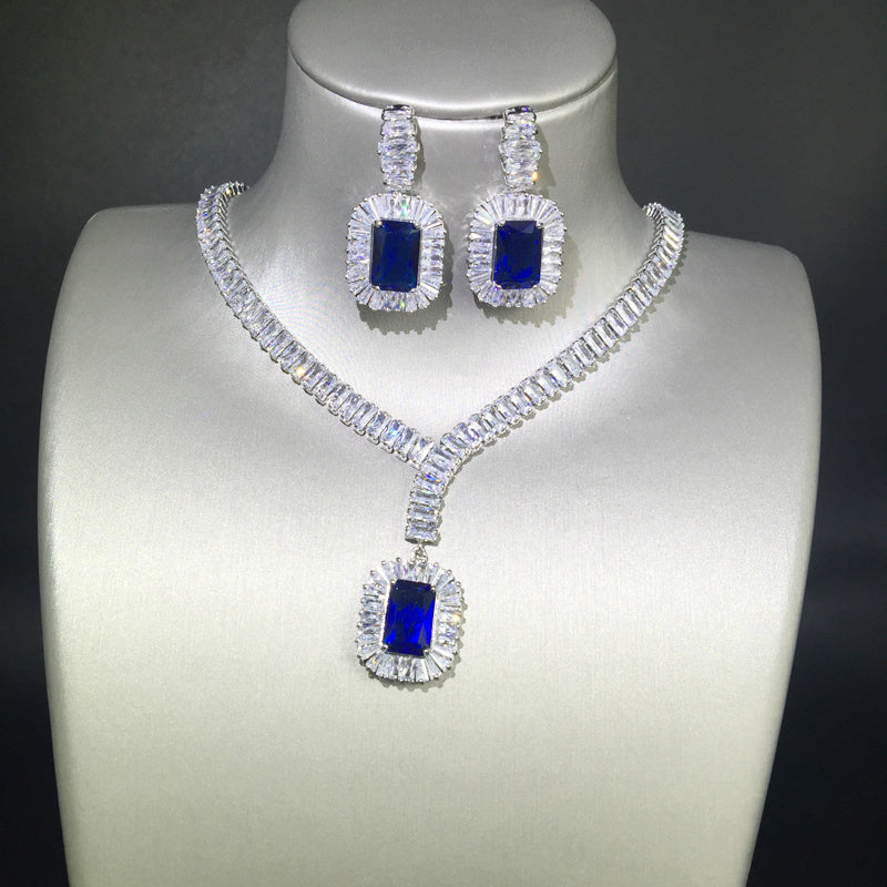 Sapphire Blue Gemstone Pendant Necklace & Earrings Set